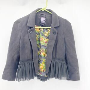Free People Jacket Cropped Blazer Tuxedo Lapel Ruffled Bottom Romantic size 0